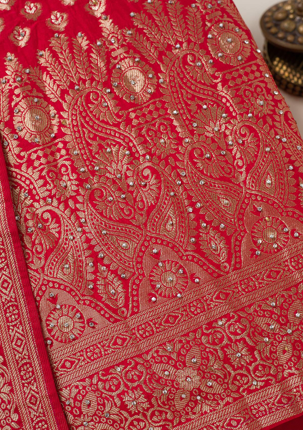 Red Zariwork Art Silk Unstitched Salwar Suit