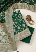 Bottle Green Zariwork Semi Crepe Unstitched Salwar Suit