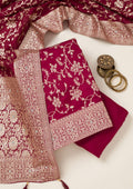 Maroon Zariwork Semi Crepe Unstitched Salwar Suit