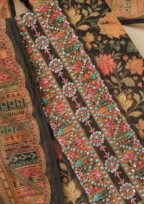 Black Printed Chanderi Unstitched Salwar Suit