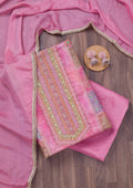 Pink Stonework Semi Crepe Unstitched Salwar Suit