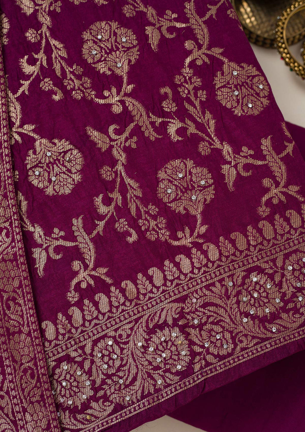 Wine Zariwork Dola Silk Unstitched Salwar Suit