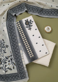 Cream Threadwork Linen Unstitched Salwar Suit