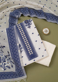 Cream Threadwork Linen Unstitched Salwar Suit