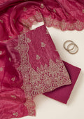 Wine Threadwork Tissue Unstitched Salwar Suit