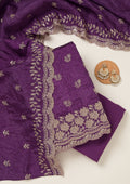 Purple Threadwork Tissue Unstitched Salwar Suit