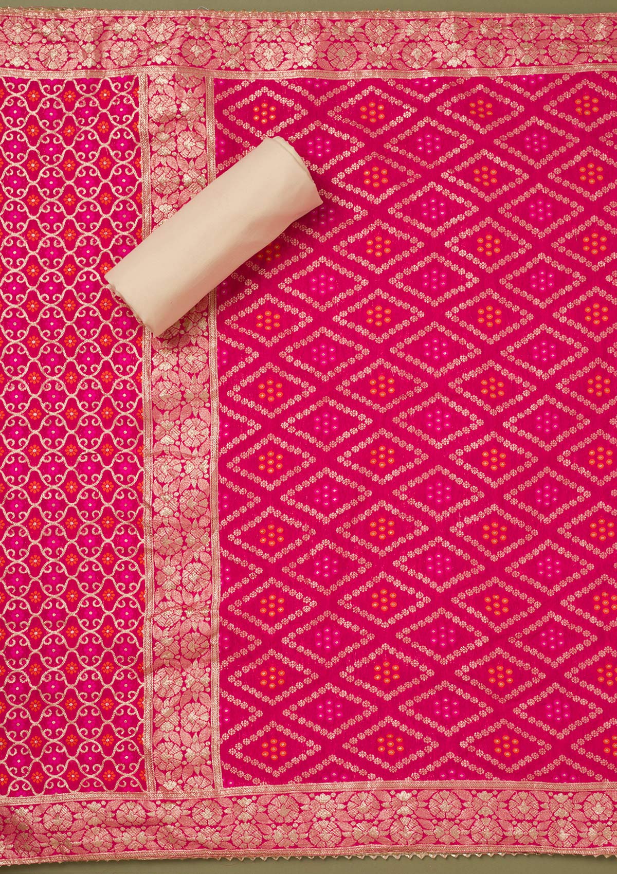 Beige Zariwork Tissue Unstitched Salwar Suit