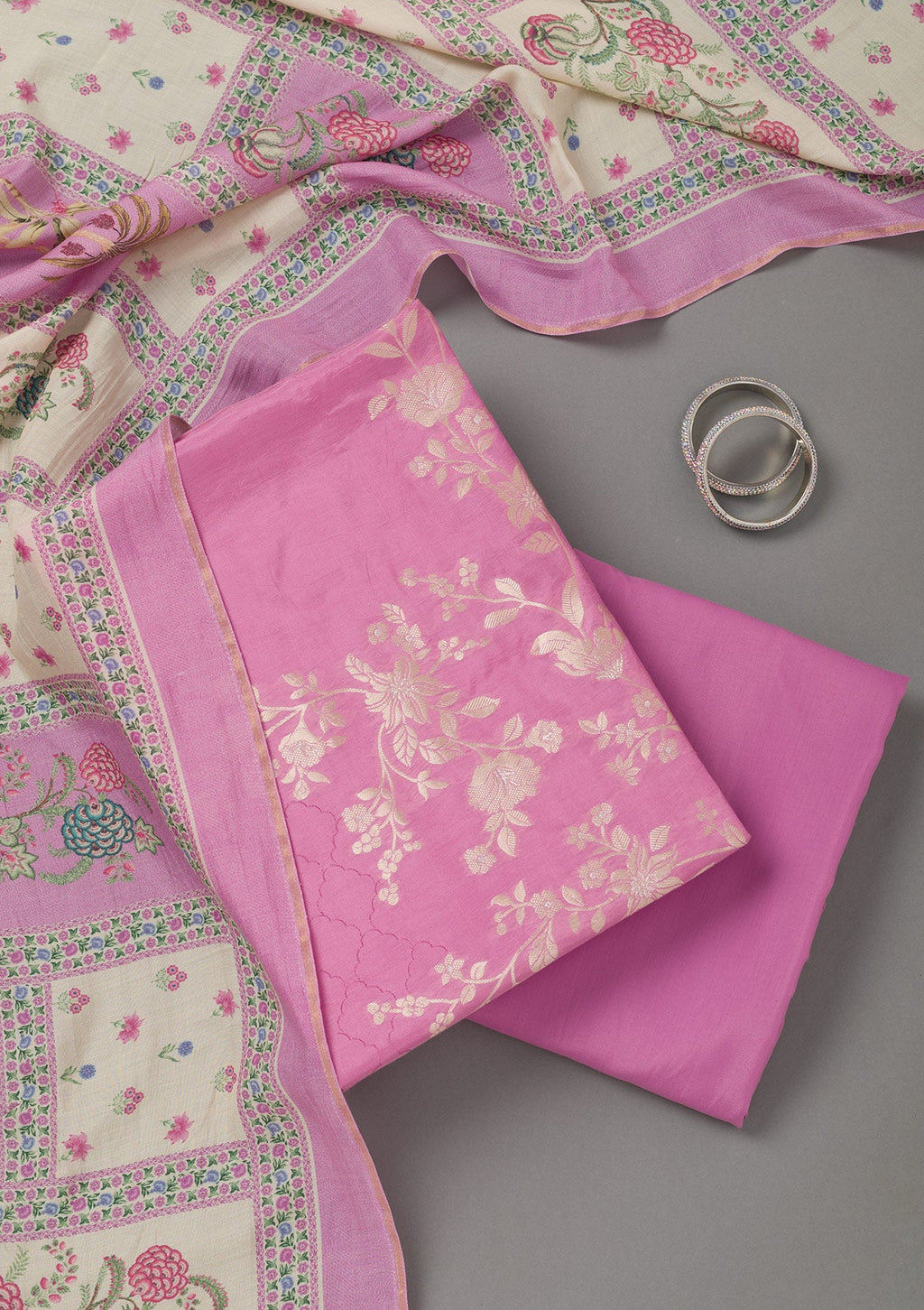 Lavender Zariwork Art Silk Unstitched Salwar Suit