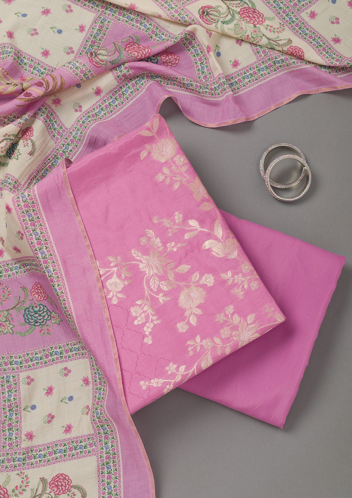 Lavender Zariwork Art Silk Unstitched Salwar Suit