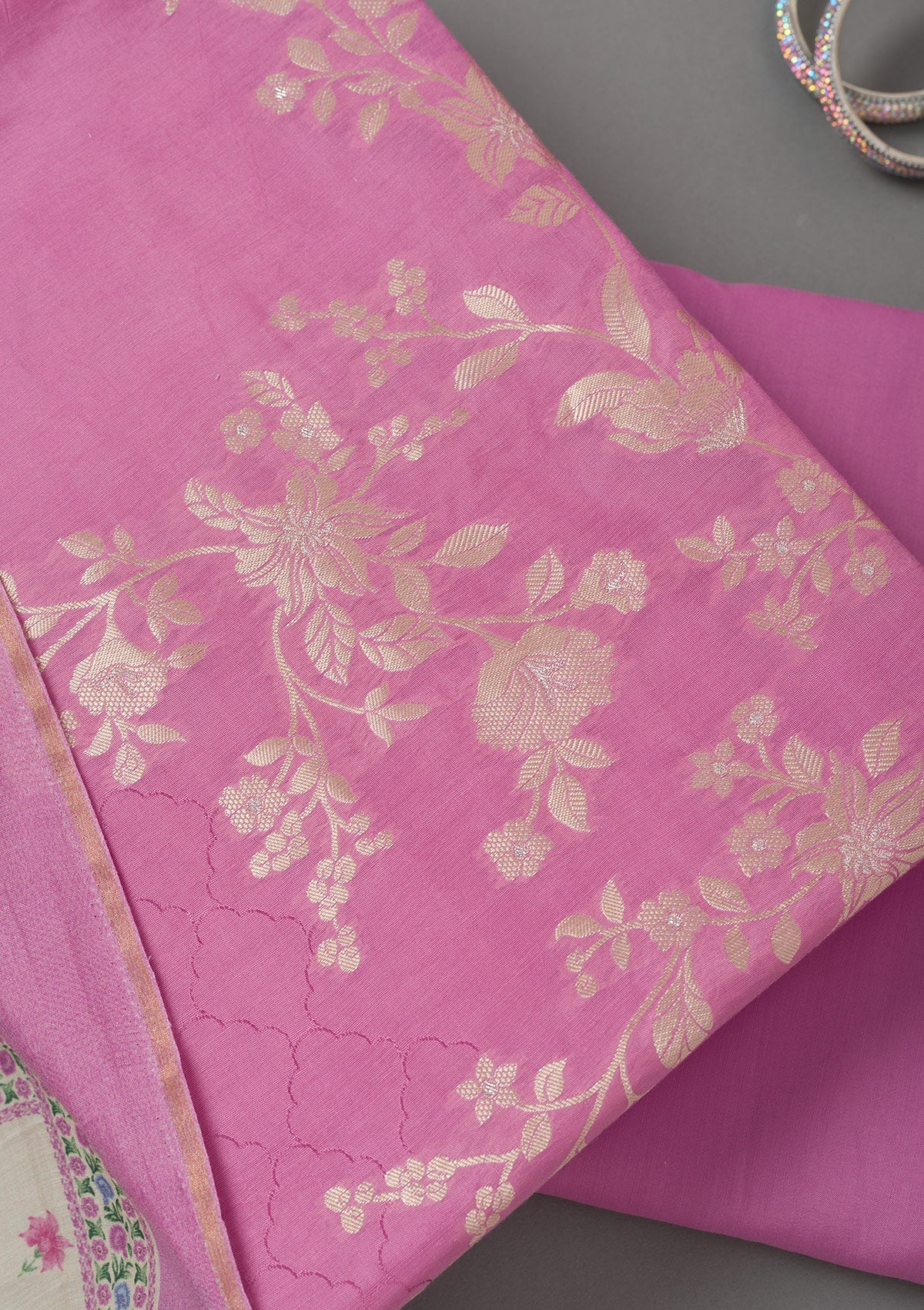 Lavender Zariwork Art Silk Unstitched Salwar Suit