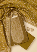 Mehendi Zariwork Dola Silk Unstitched Salwar Suit