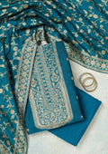 Peacock Blue Subtle Dola Silk Unstitched Salwar Suit