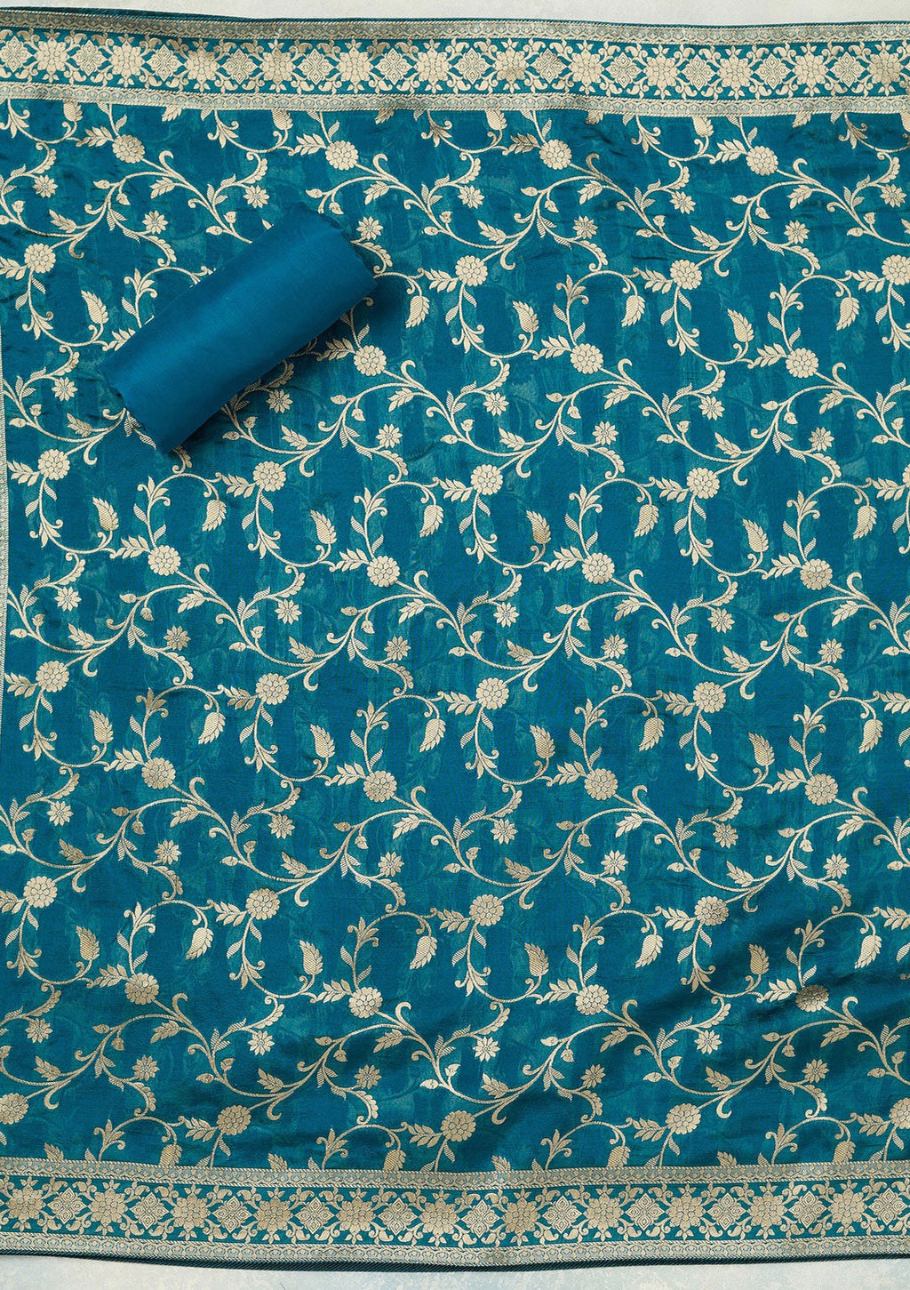 Peacock Blue Subtle Dola Silk Unstitched Salwar Suit