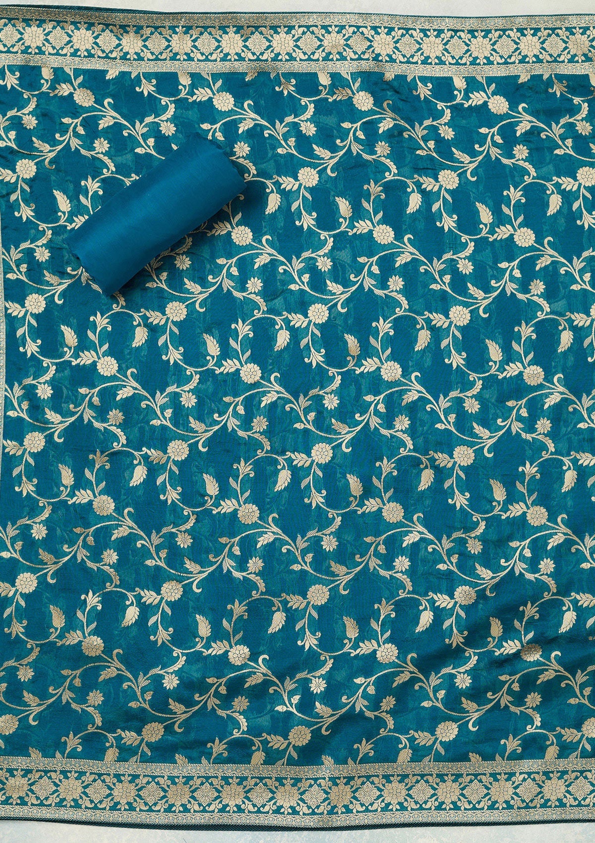 Peacock Blue Subtle Dola Silk Unstitched Salwar Suit