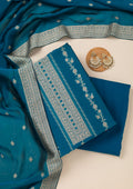 Peacock Blue Zariwork Opada Silk Unstitched Salwar Suit