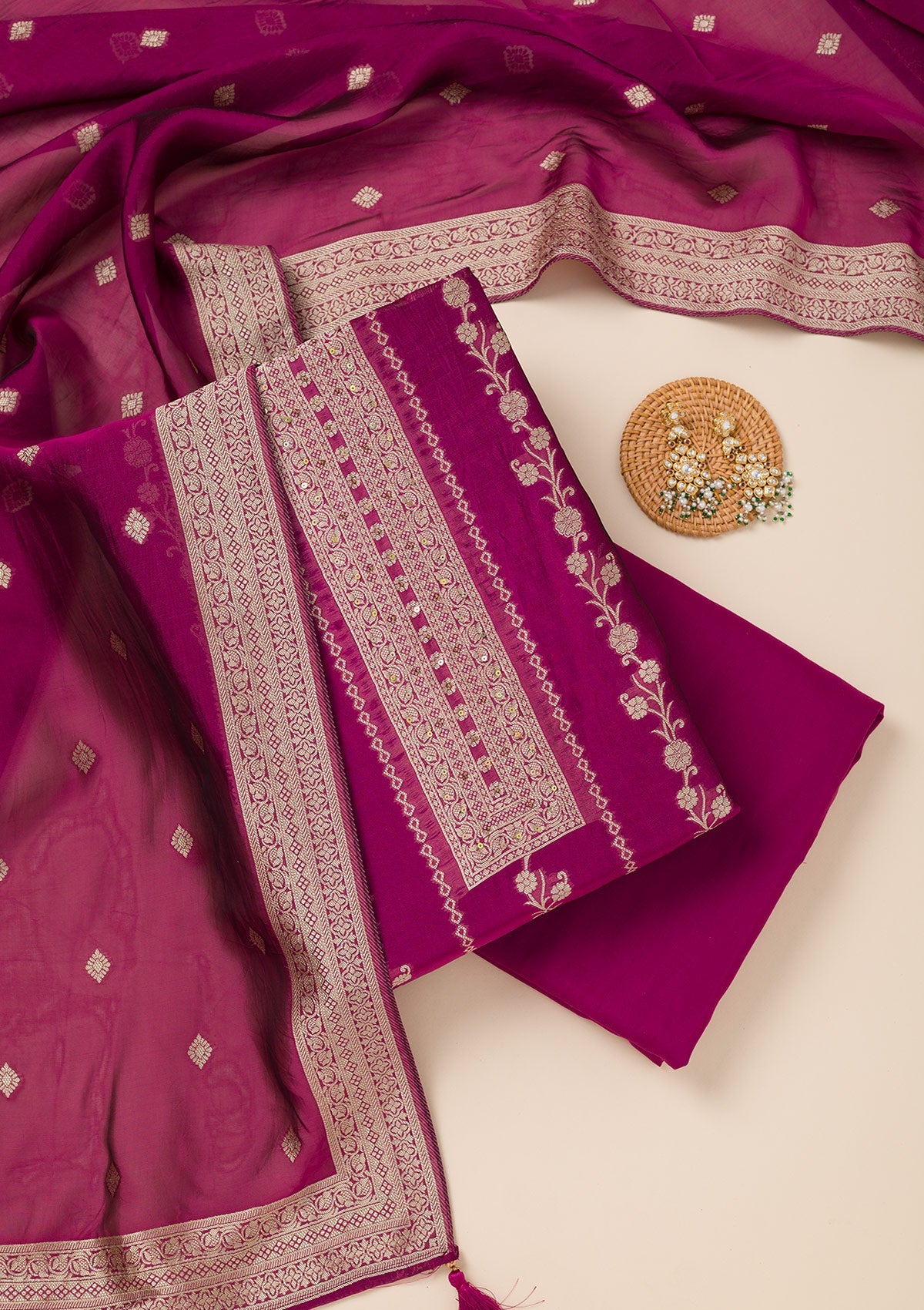 Wine Zariwork Opada Silk Unstitched Salwar Suit