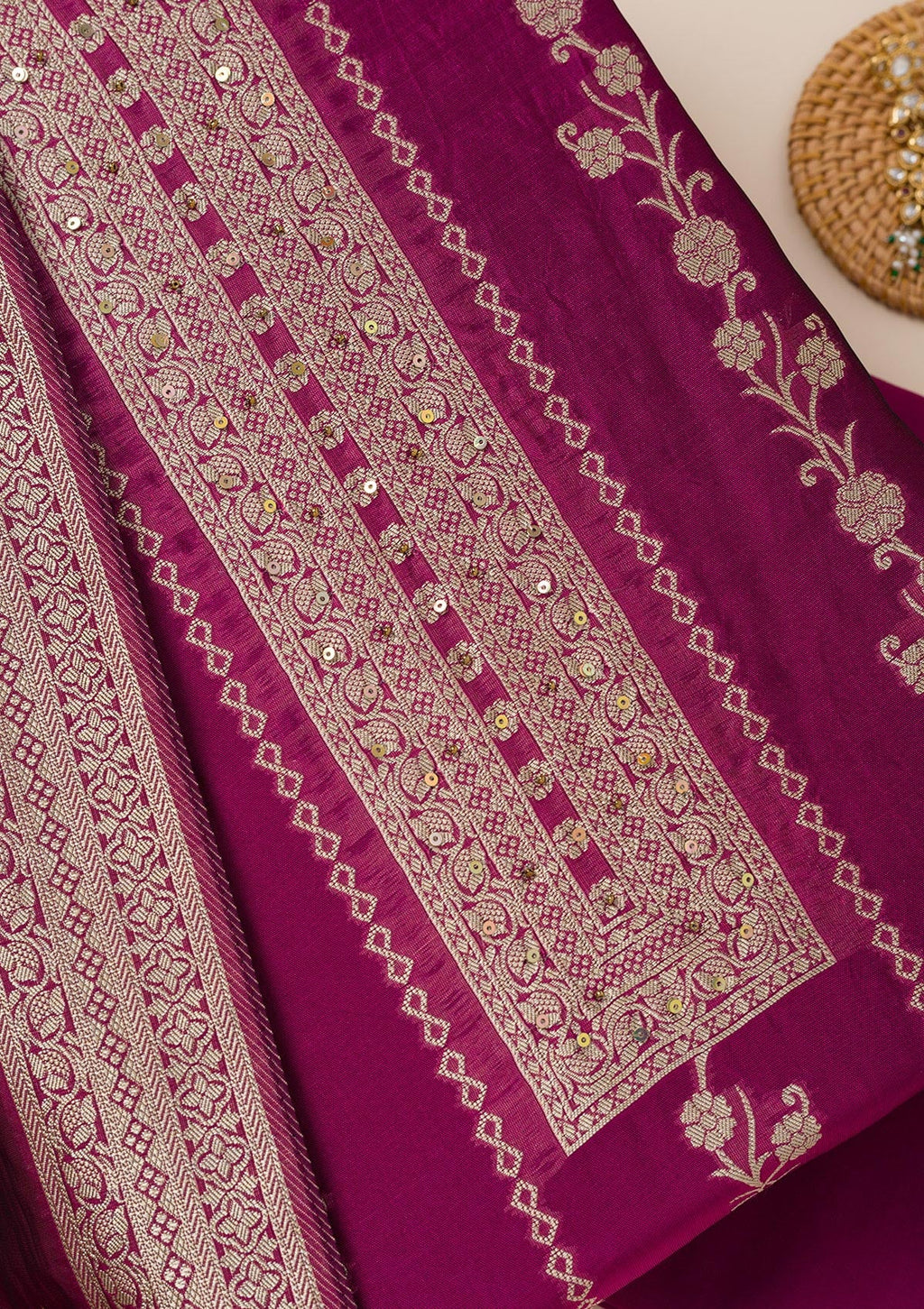 Wine Zariwork Opada Silk Unstitched Salwar Suit