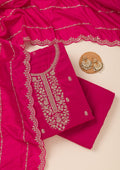 Rani Pink Cording Soft Raw Silk Unstitched Salwar Suit