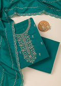 Sea Green Cording Soft Raw Silk Unstitched Salwar Suit