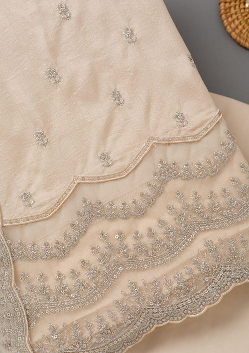 Beige Cording Soft Raw Silk Unstitched Salwar Suit