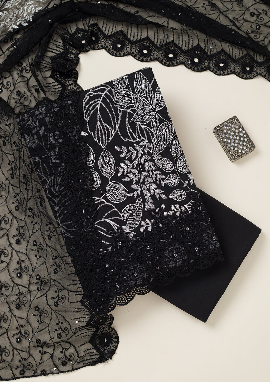 Black Threadwork Cotton Unstitched Salwar Suit