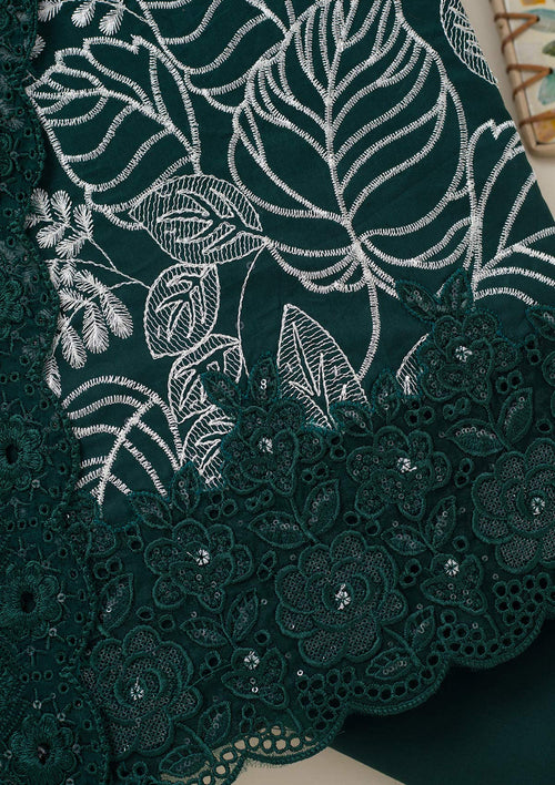 Bottle Green Threadwork Cotton Unstitched Salwar Suit