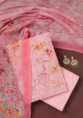 Pink Threadwork Linen Unstitched Salwar Suit