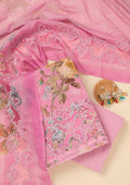 Onion Pink Threadwork Cotton Unstitched Salwar Suit