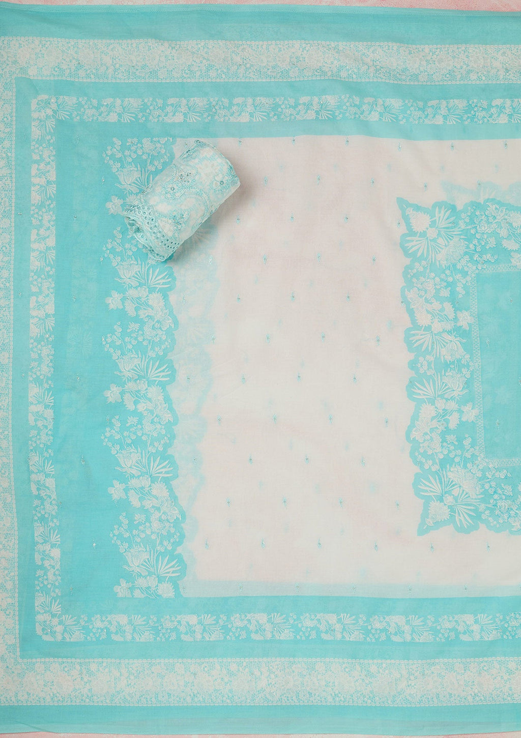 Sky Blue Threadwork Cotton Unstitched Salwar Suit