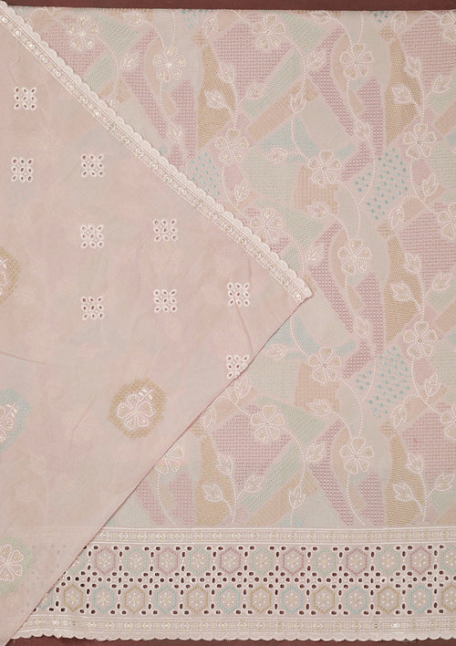 Baby Pink Thread Embroidery Cotton Unstitched Salwar Suit