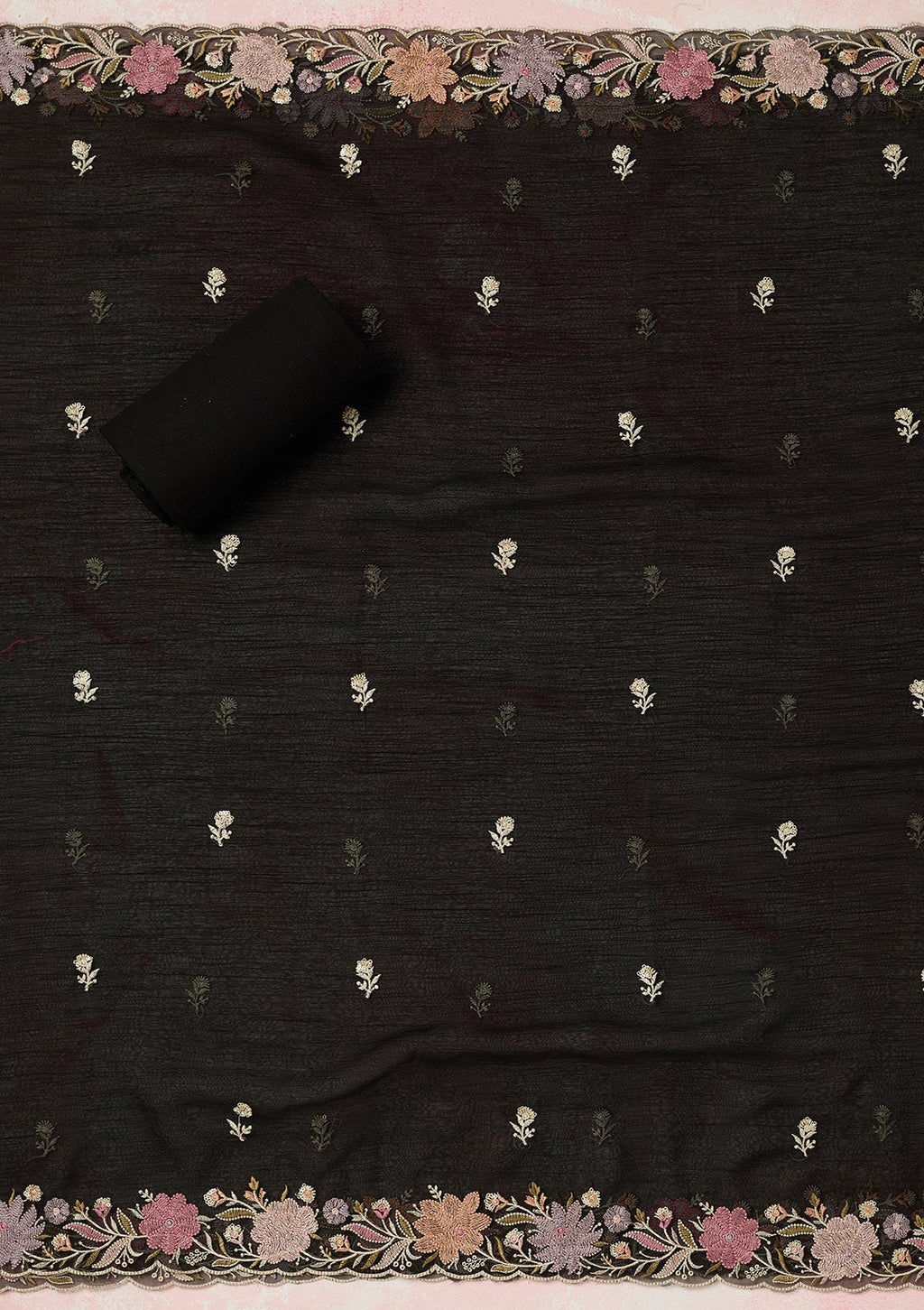 Black Threadwork Georgette Unstitched Salwar Suit