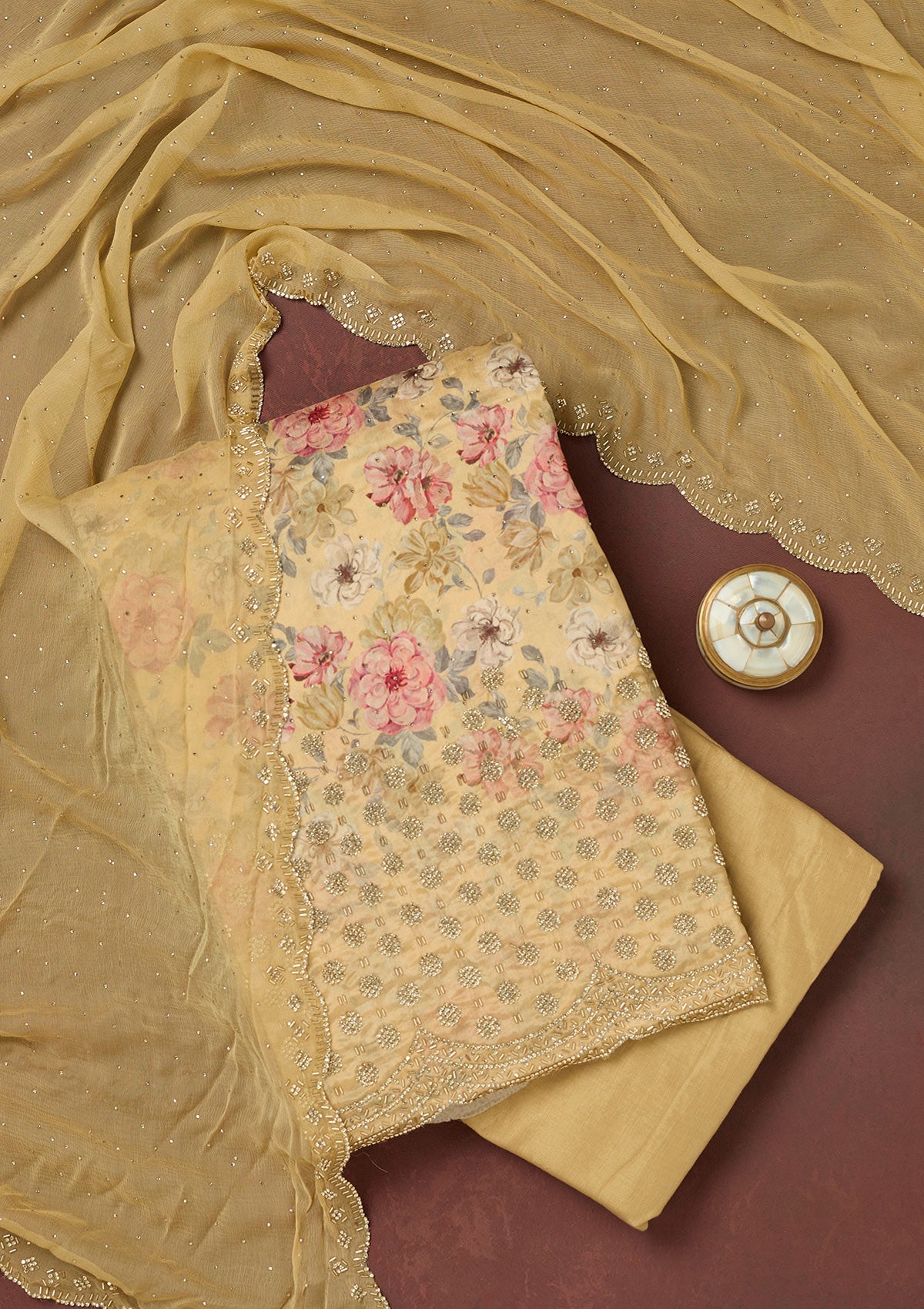 Gold Bling Crepe Unstitched Salwar Suit