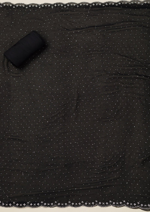 Black Bling Crepe Unstitched Salwar Suit