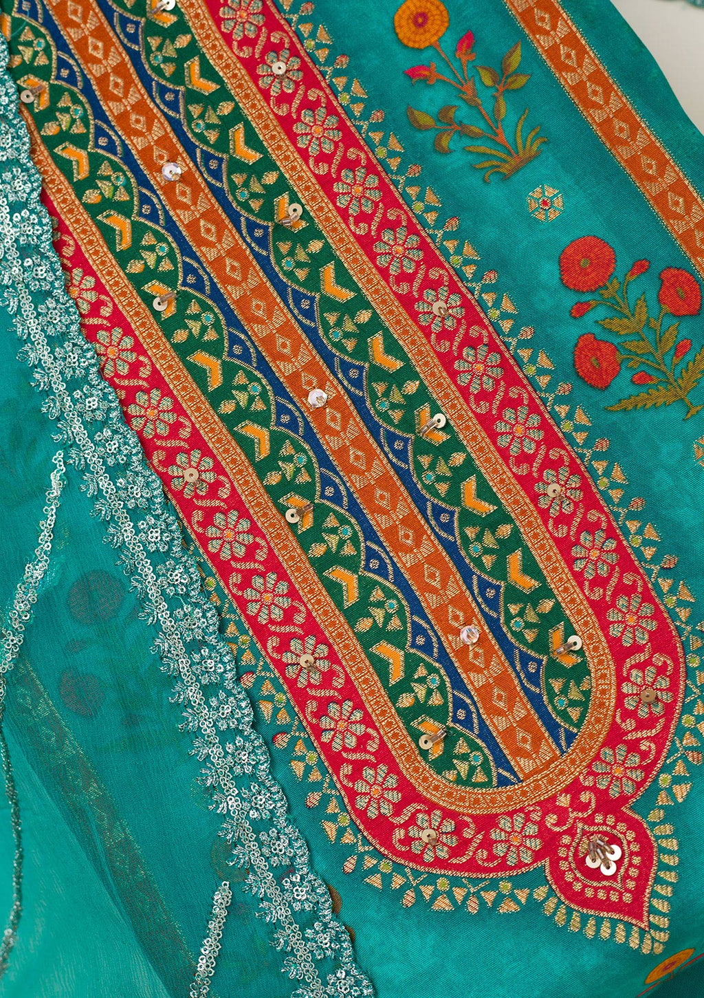 Rama Green Zariwork Dola Silk Unstitched Salwar Suit