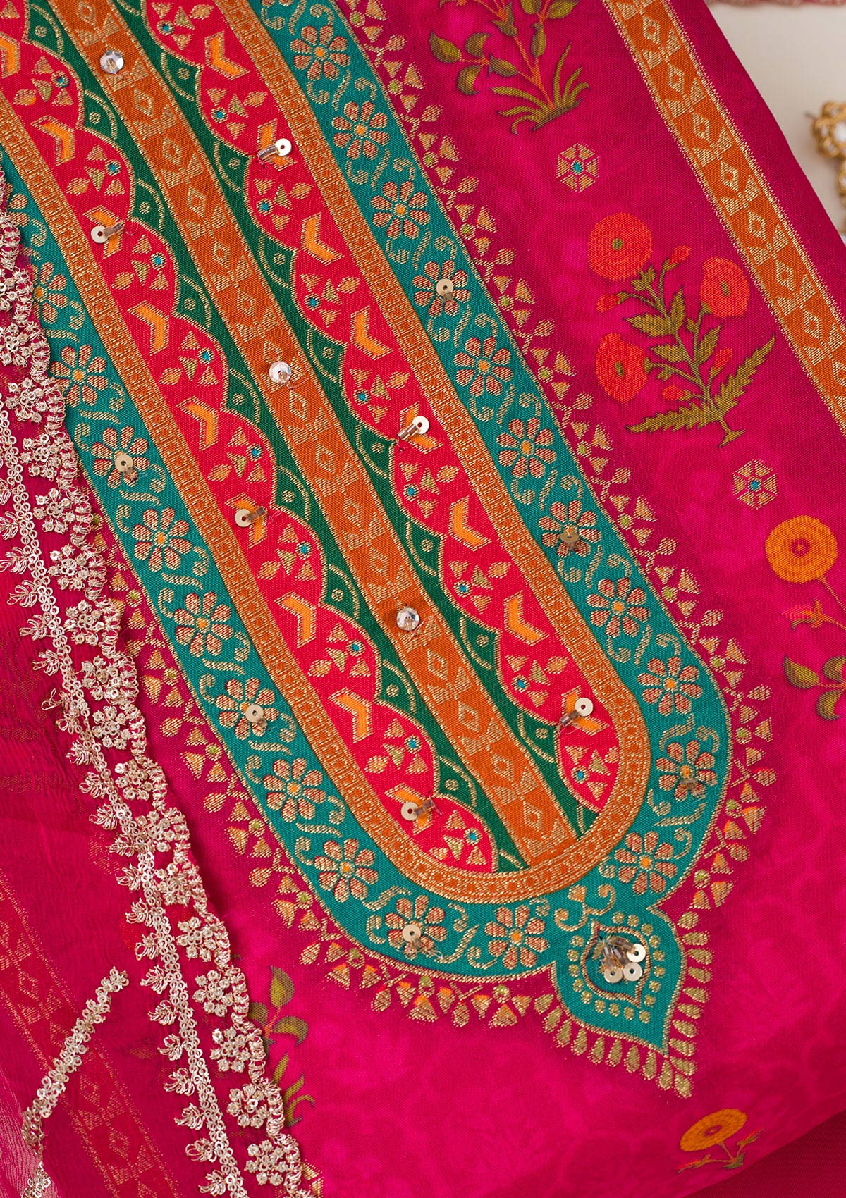 Rani Pink Zariwork Dola Silk Unstitched Salwar Suit
