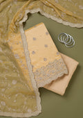 Yellow Cording Chinon Unstitched Salwar Suit