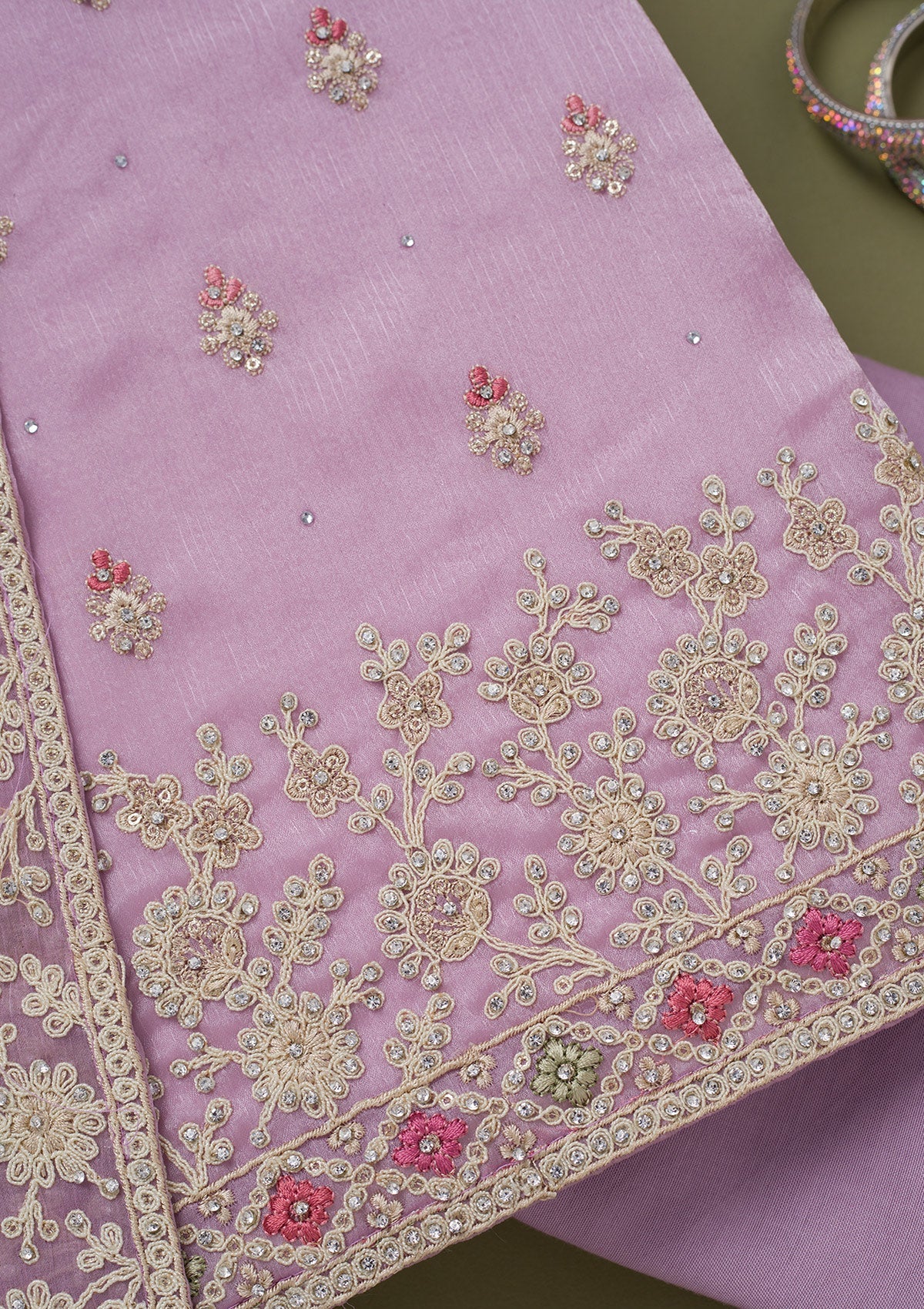 Lavender Cording Chinon Unstitched Salwar Suit