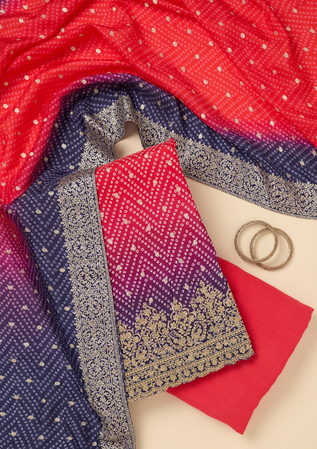 Rani Pink Zariwork Dola Silk Unstitched Salwar Suit