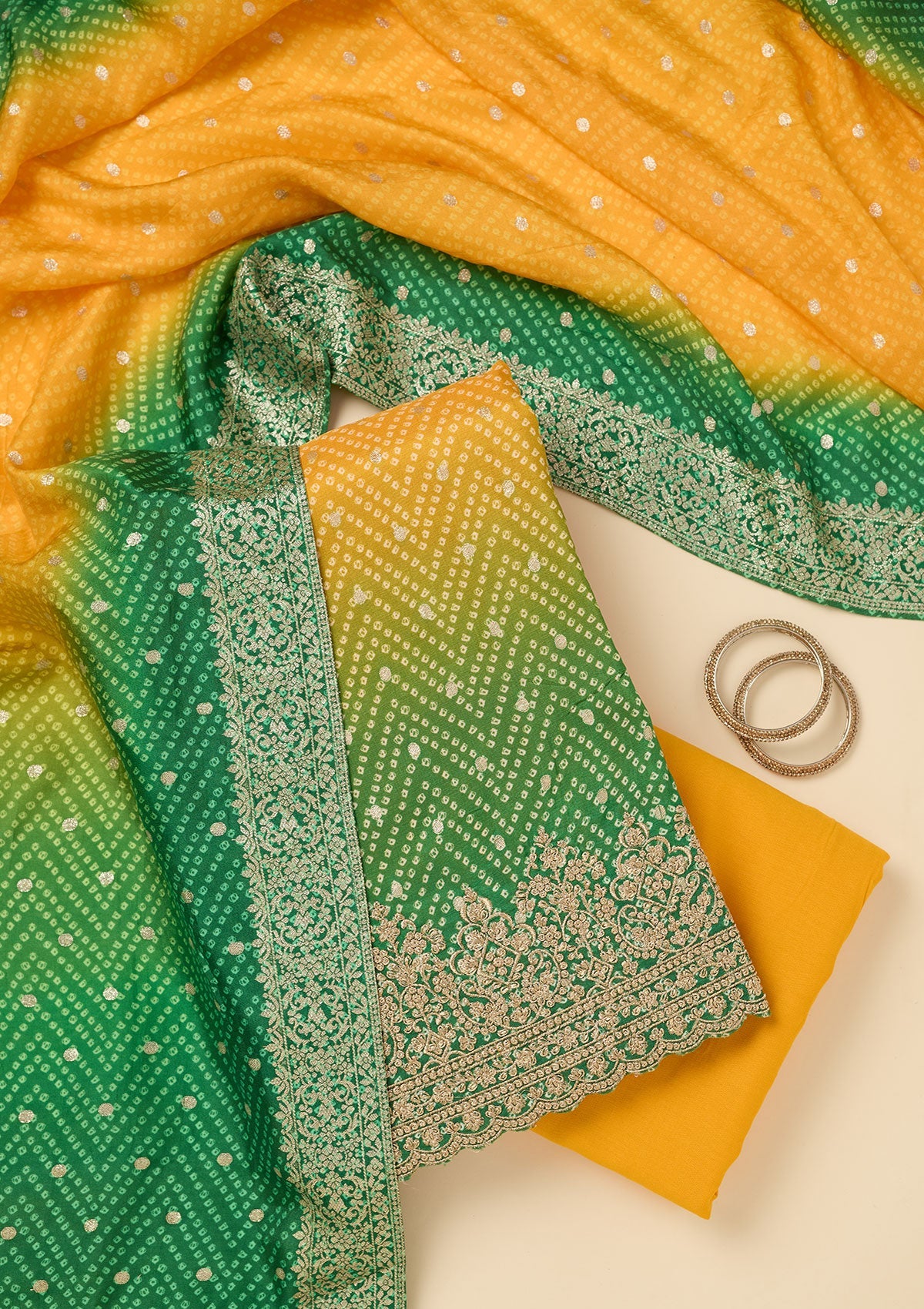 Yellow Zariwork Dola Silk Unstitched Salwar Suit