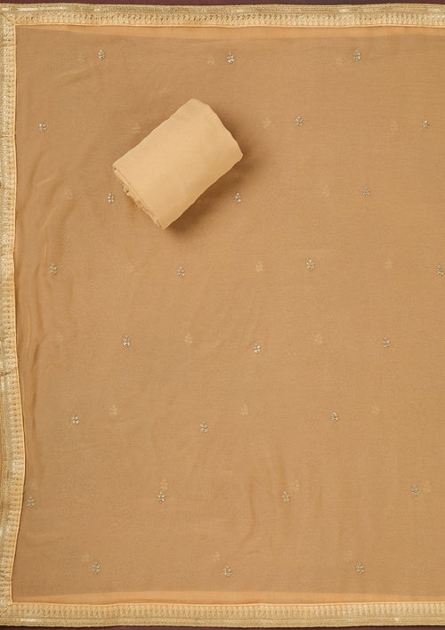 Cream Zariwork Dola Silk Unstitched Salwar Suit