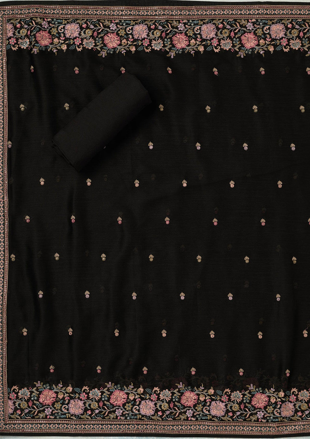 Black Kashmiri Chinon Unstitched Salwar Suit