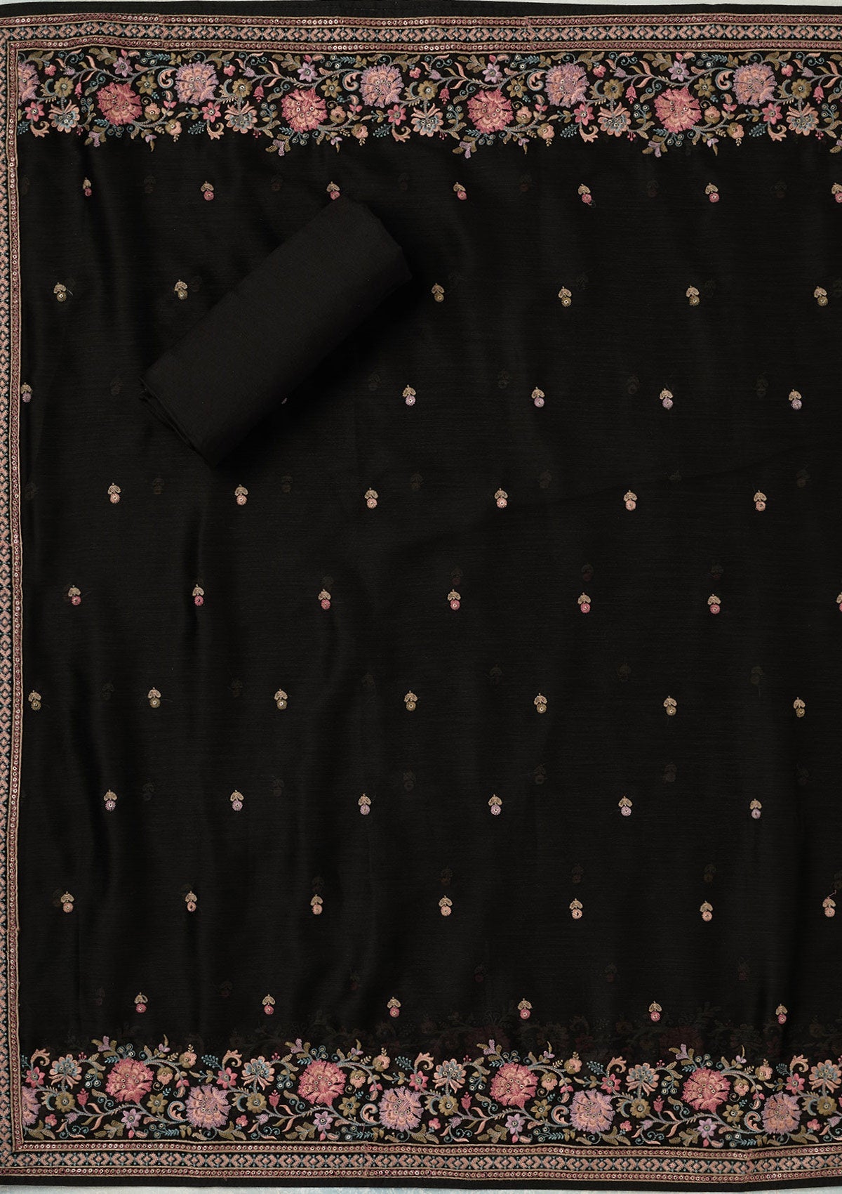 Black Kashmiri Chinon Unstitched Salwar Suit
