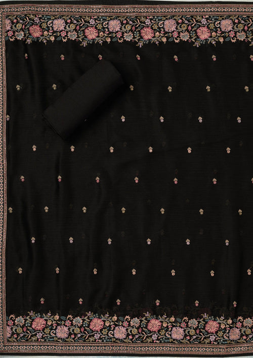 Black Kashmiri Chinon Unstitched Salwar Suit