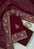 Wine Kashmiri Chinon Unstitched Salwar Suit