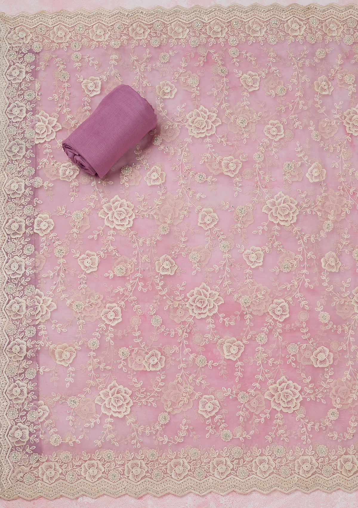 Lavender Threadwork Semi Crepe Unstitched Salwar Suit