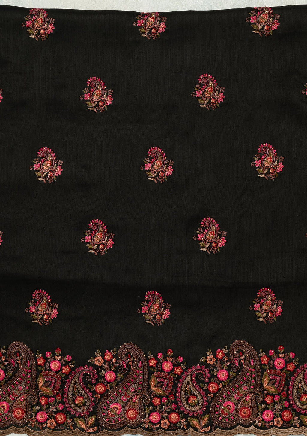 Black Kashmiri Semi Crepe Unstitched Salwar Suit
