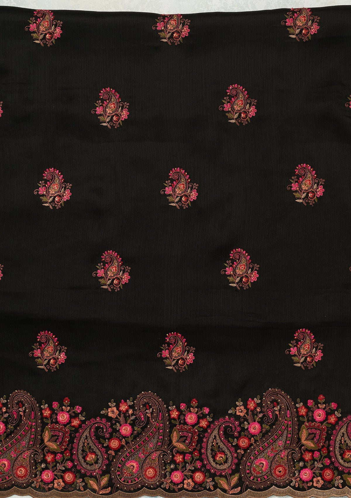 Black Kashmiri Semi Crepe Unstitched Salwar Suit