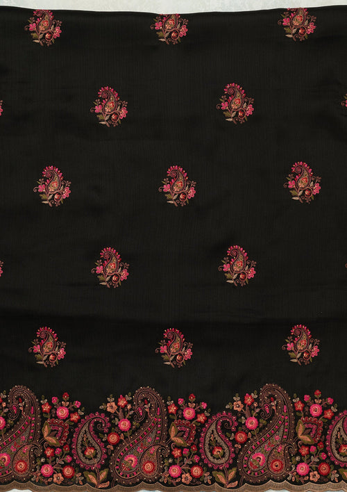 Black Kashmiri Semi Crepe Unstitched Salwar Suit
