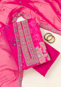 Rani Pink Zariwork Organza Unstitched Salwar Suit