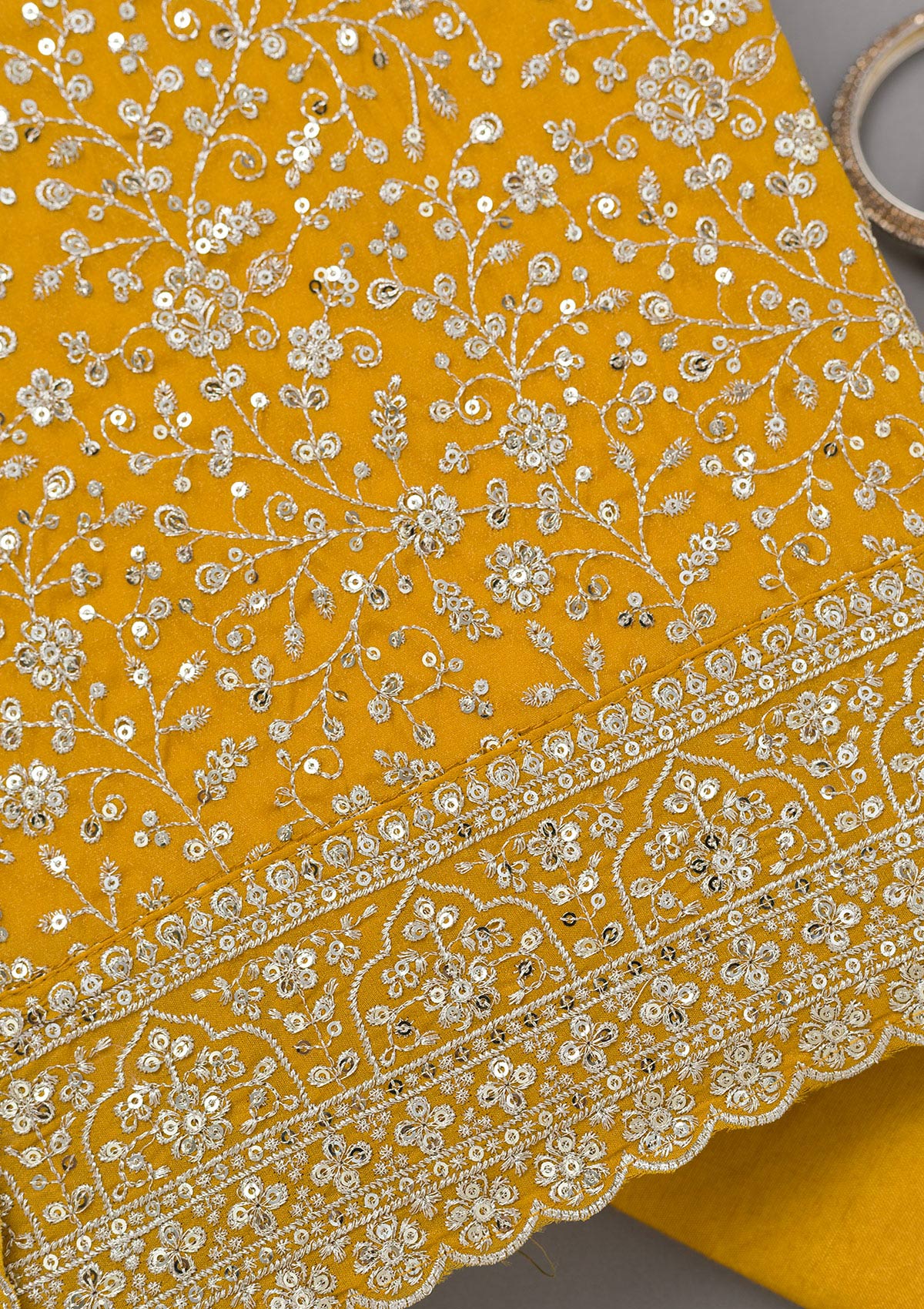 Mustard Threadwork Georgette Unstitched Salwar Suit